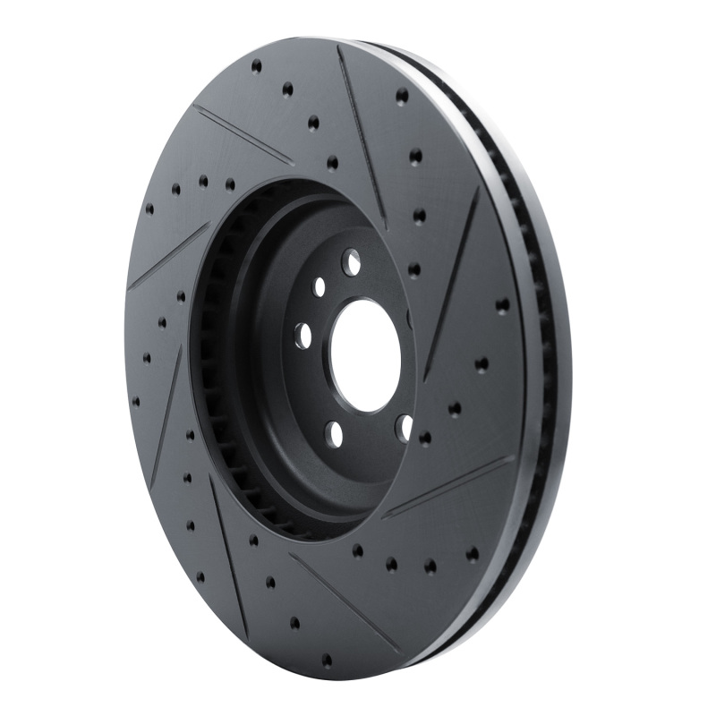 Jaguar E-Pace Brake Rotor (1) - Front Left - R1 Concepts - Drilled & Slotted - Black - `20-`25